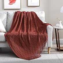 Walensee Throw Blanket for Couch (50" x 60", Rust) 100% Acrylic Knit Woven Blanket, Lightweight Decorative Soft Blanket with Tassels for Chair, Bed, Sofa, Travel, Suitable for All Seasons