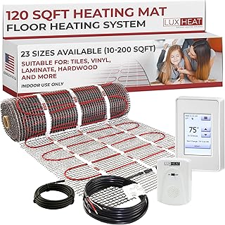 LuxHeat 120sqft Floor Heating Mat Kit - 240v Heating Mat for Floor - Complete Electric Radiant Heated Flooring System Includes Alarm, UDG4 Touchscreen Programmable Thermostat w/GFCI & Flooring Sensor