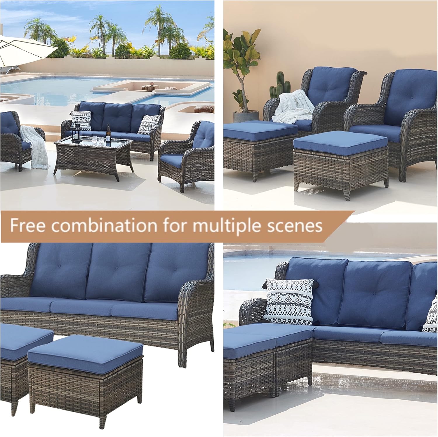 HUMMUH 3-Seat Outdoor Wicker Sofa PE Rattan Patio Couch with Cushions,Deep Seat High Curved Back Armset Patio Sofa