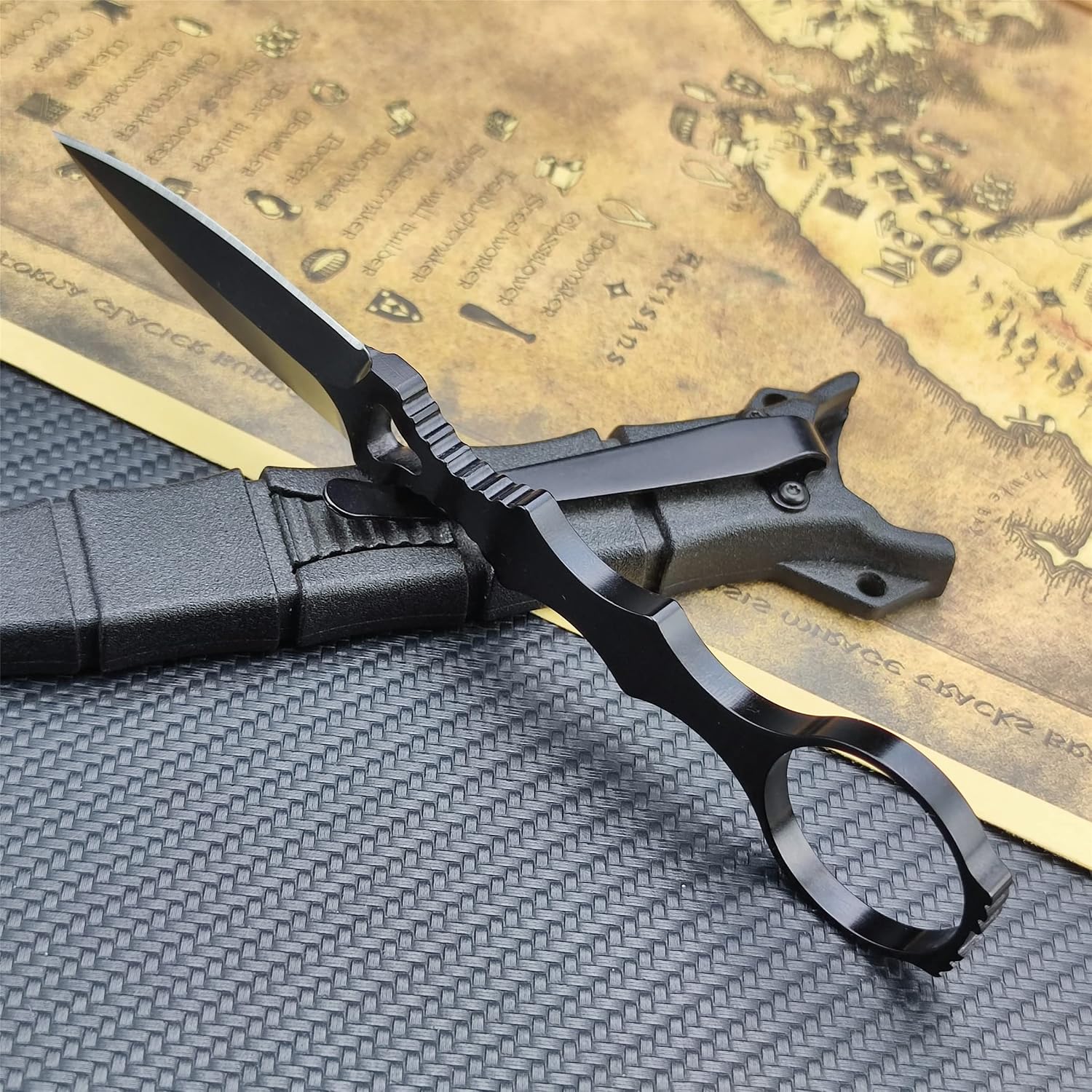 Socp Dagger Family Edc Camping Fixed Blade Boot Knives Spear Point, Coated Finish Black Handle With Sheath And Clip (Black)