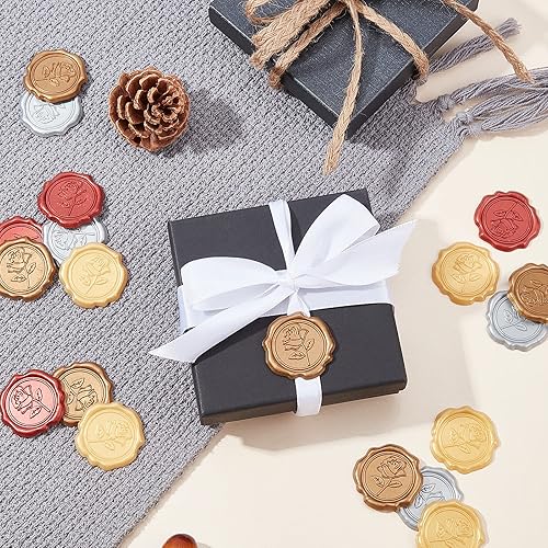 Miniatura 6 de CRASPIRE 1 caja de 4 colores, 60 calcomanías adhesivas para sellar cera de rosa, autoadhesivas, para sellar tarjetas de sobre, envoltura de regalos,
