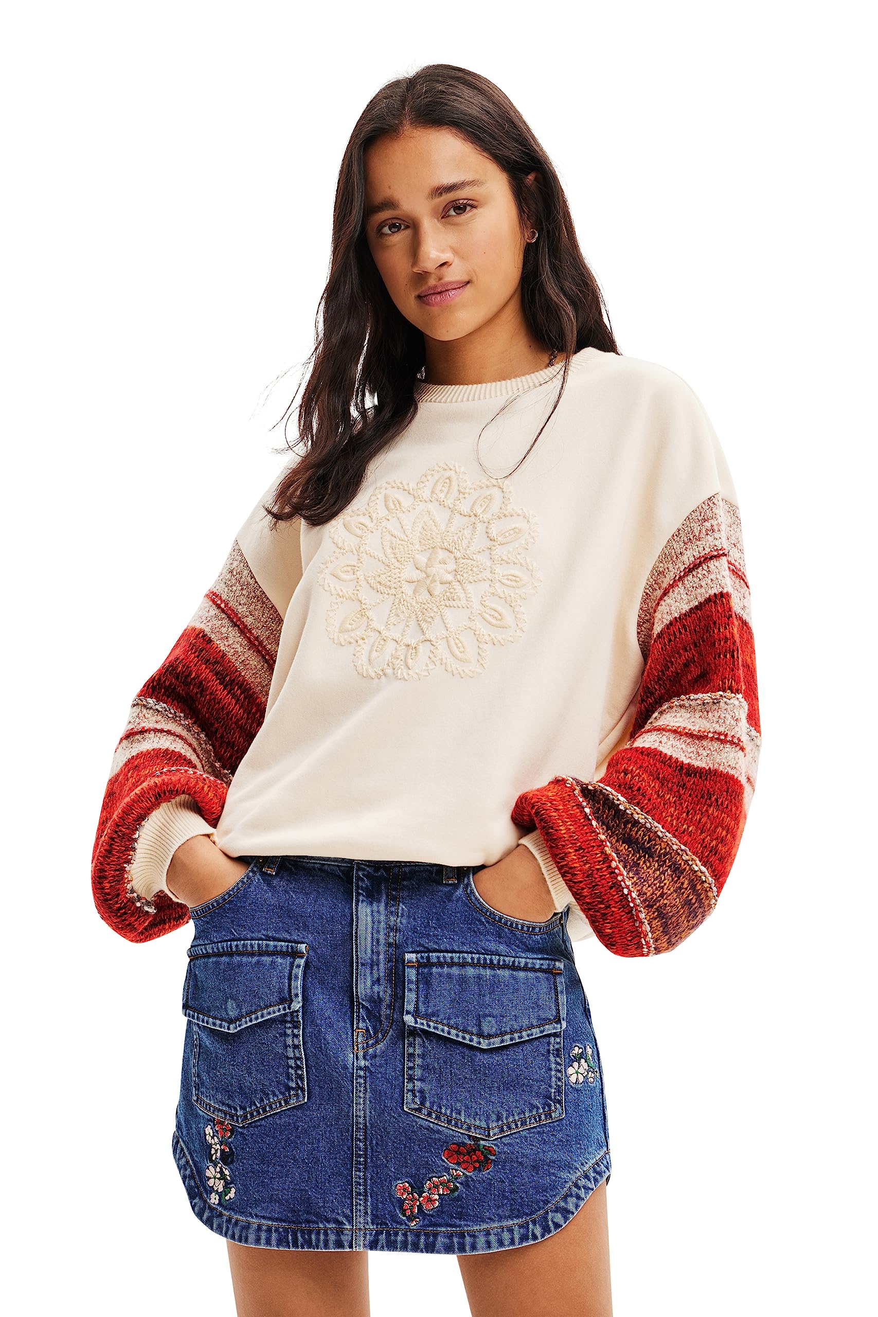 Desigual Women's White Sweat_baloon Sweater, Large
