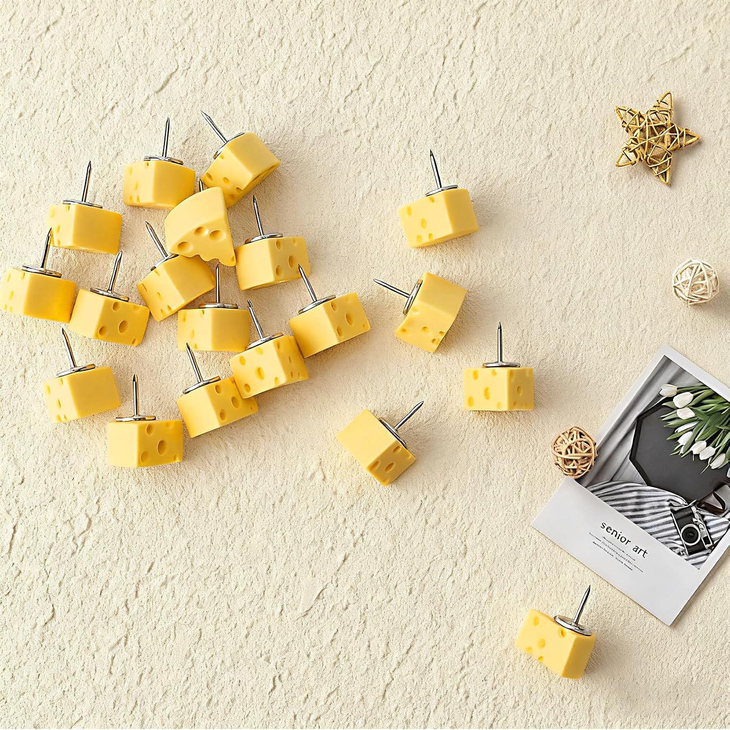 Cute Push Pins - 30Pcs Cheese-Shaped Decorative Fun Push Pins Thumb Tacks for Cork Board Wall Bulletin Board Maps Photos Posters Home Office Desk Accessories image 3