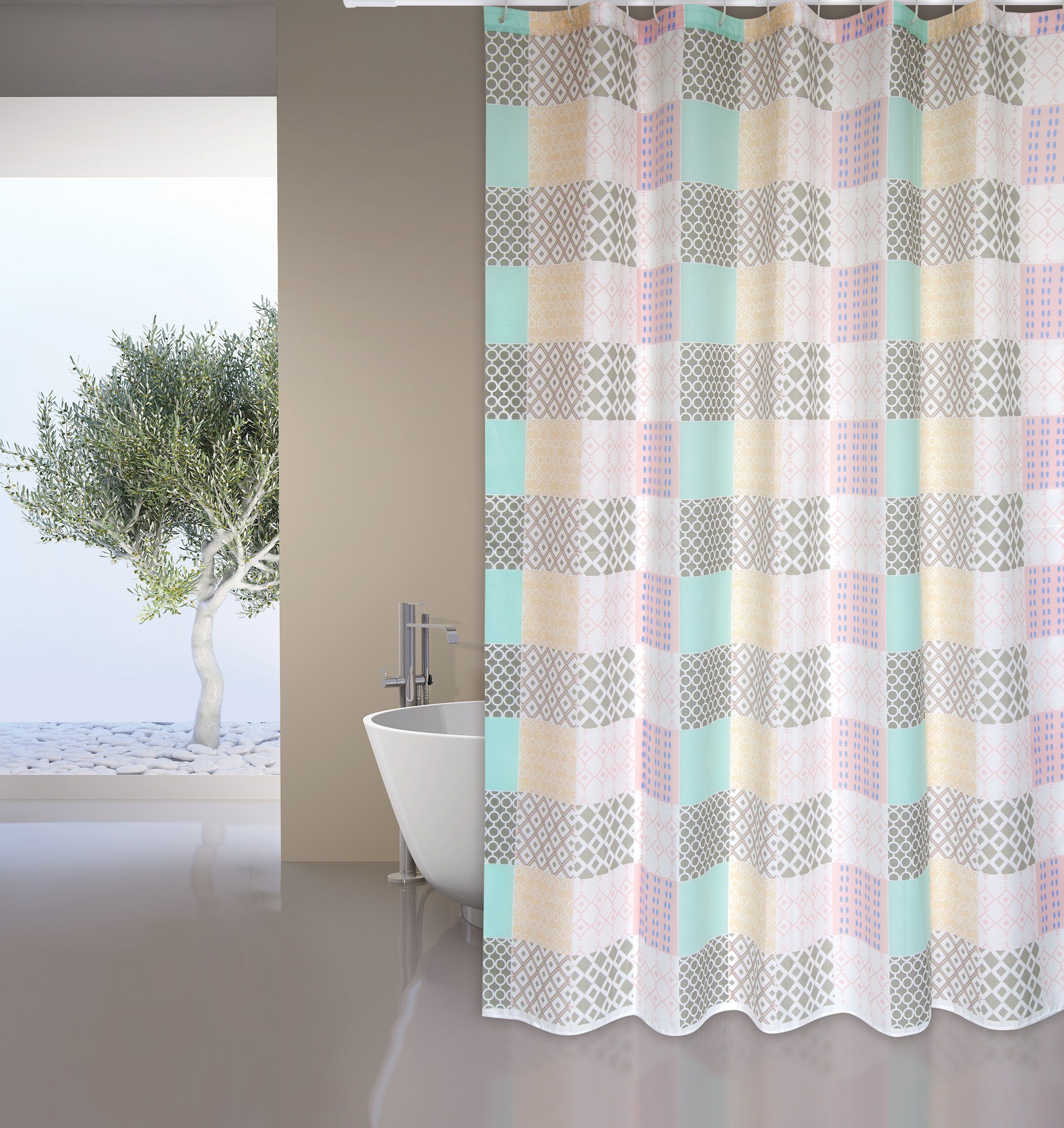 Rideau de douche lavable MSV 180x200 rose en polyester premium