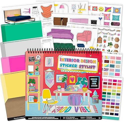 Miniatura 1 de Fashion Angels Estilista de calcomanías de diseño de interiores, 20 tableros de estilo con 14 hojas de calcomanías, juego de diseño de interiores