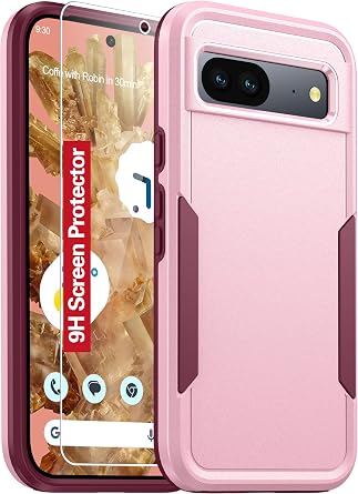 Oterkin for Google Pixel 8a Case, [Dual Layer Shockproof] Rugged Pixel 8a Case with [Tempered Glass Screen Protector][10FT Military Grade][Heavy Duty Protection] Google Pixel 8a Phone Case Pink