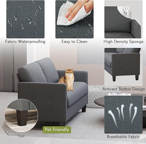 Miniatura 4 de STHOUYN Cómodo sofá biplaza pequeño, sofá biplaza pequeño, sofá biplaza pequeño, sofás modernos de mediados de siglo, sala de estar, dormitorio,