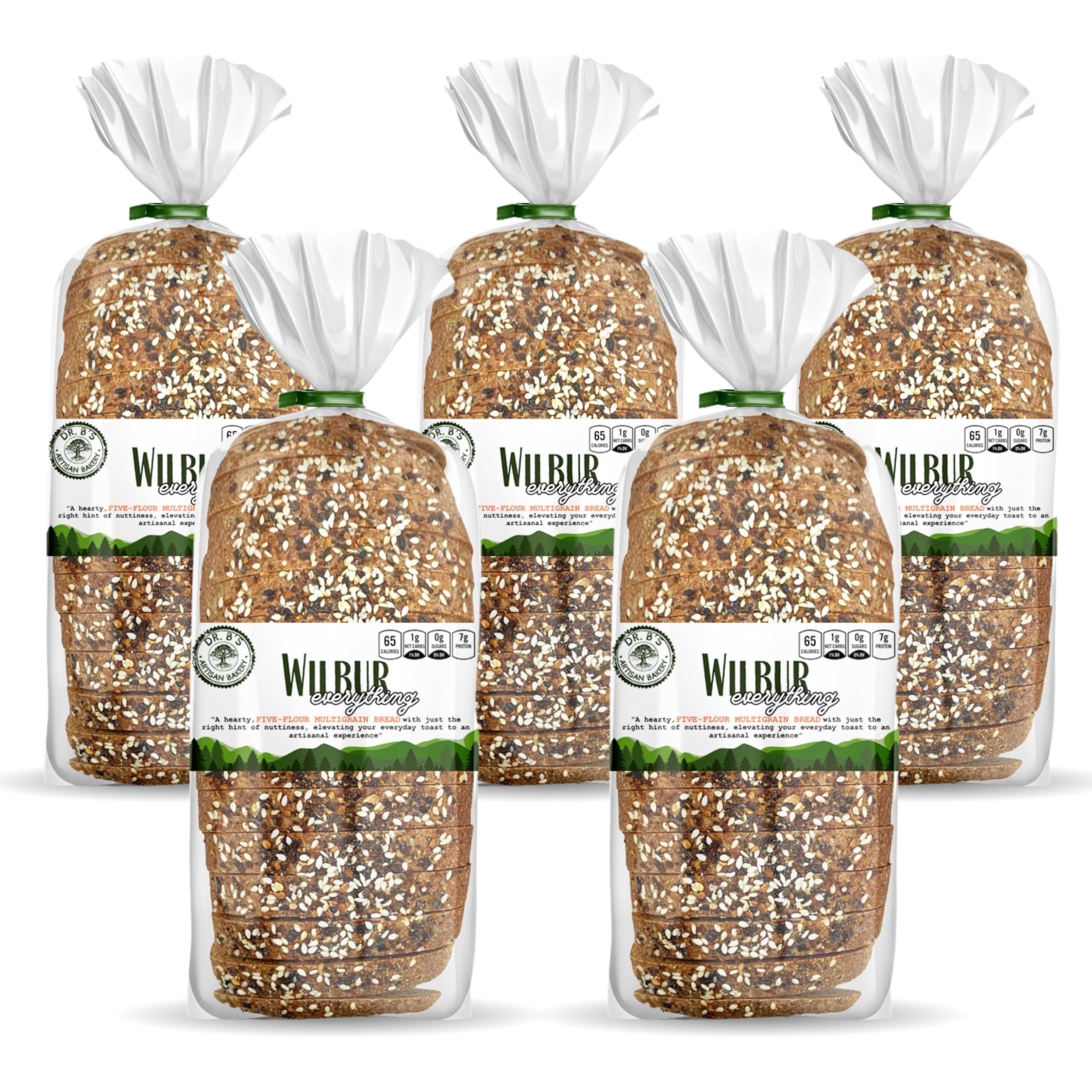 Dr. B's Multigrain Bread | 1g Net Carbs & 7g Protein | Low Calorie, Vegan, Sugar Free | Fresh, Sliced, Keto & Low Carb Bread Loaf (5 Pack (16 oz), Everything Seasoning)