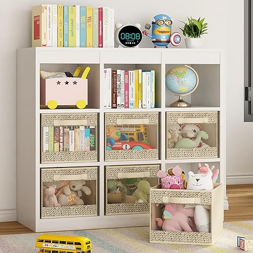 Wisdom Star Paquete de 6 cubos de almacenamiento de tela con ventana de cosecha, contenedores de almacenamiento plegables de 11 pulgadas, cestas de