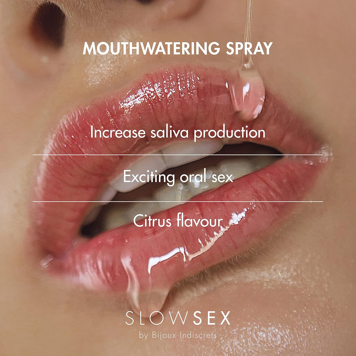 Bijoux Indiscrets Mouthwatering Spray – Citrus Flavor Oral Sensation Enhancer – Saliva-Boosting Mist with Malic Acid – External Use for Oral Play – 13ml Slow Sex Collection