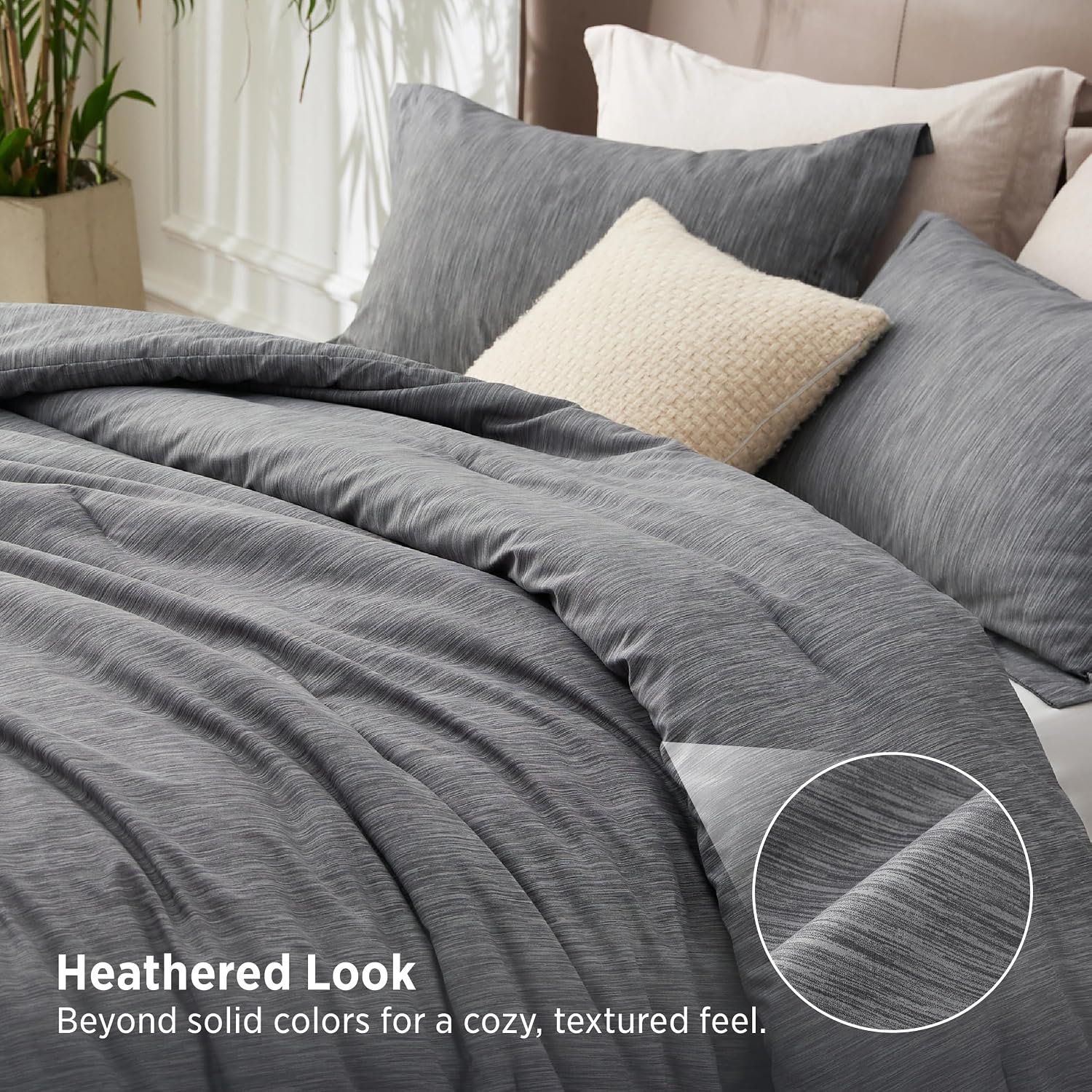 Bedsure Twin/Twin XL Comforter Set - Charcoal Grey Soft Bedding for All Seasons, Cationic Dyed Bed Set, 2 Pieces, 1 Twin Size Comforter (68"x88") and 1 Pillow Sham (20"x26"+2") thumbnail