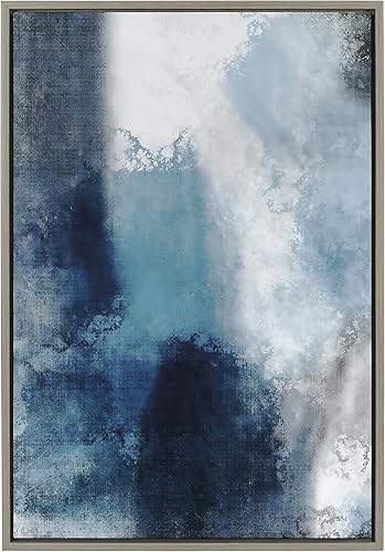Kate and Laurel Sylvie Aqua Abstract 1 lienzo enmarcado para pared, diseño de Amy Lighthall, 23 x 33 pulgadas, gris, impresión artística decorativa