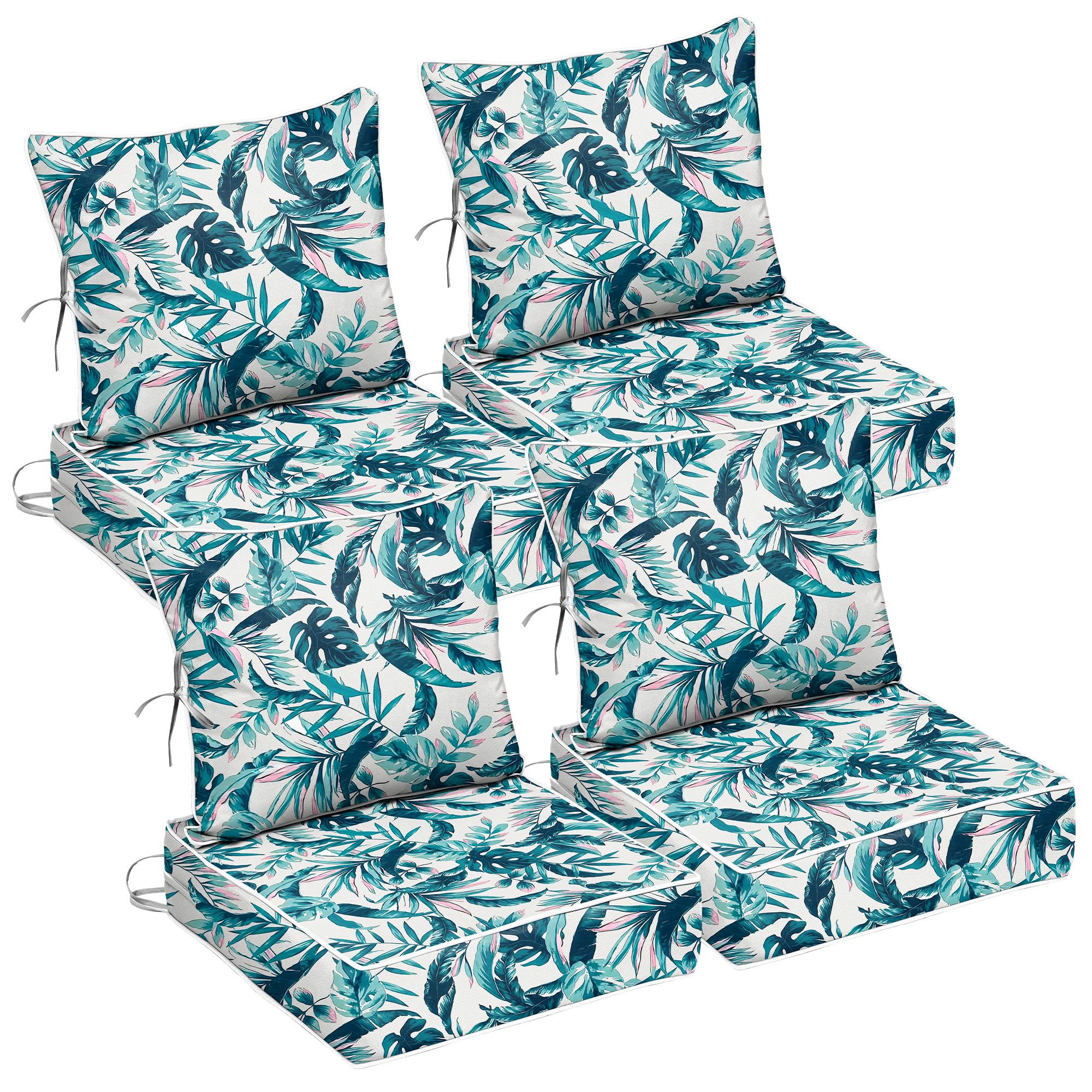 22x24 Outdoor Chair Cushions Set of 4, Waterproof Deep Seat Cushions for Patio Furniture with Removable Cover, Fade Resistant 4'' Outdoor Seat Cushion w/Ties&amp;Handle for Sofa Loveseat, D20