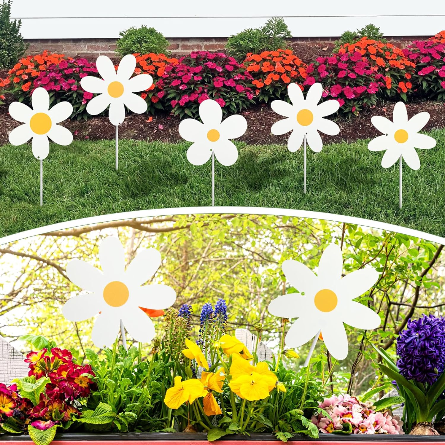 5 Pcs Metal Spring Yard Decorations Outdoor Daisy Flowers Yard Signs with Stakes Cute White Daisy Decorative Lawn Signs for Indoor Outdoor Garden Pathway Walkway Spring Holiday Party Decor