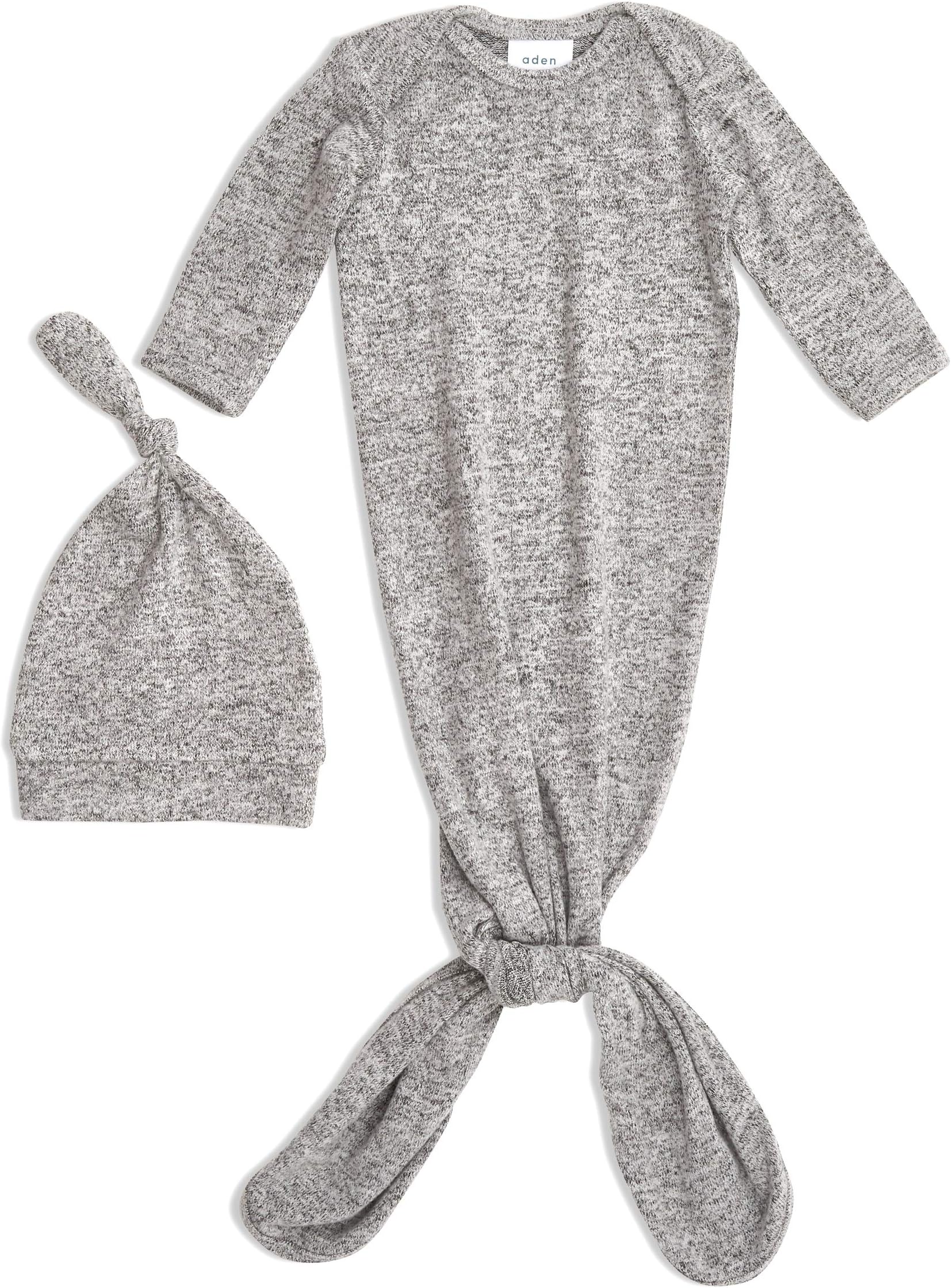 aden + anais Snuggle Knit Knotted Newborn Baby Gown & Hat Set-Heather Grey
