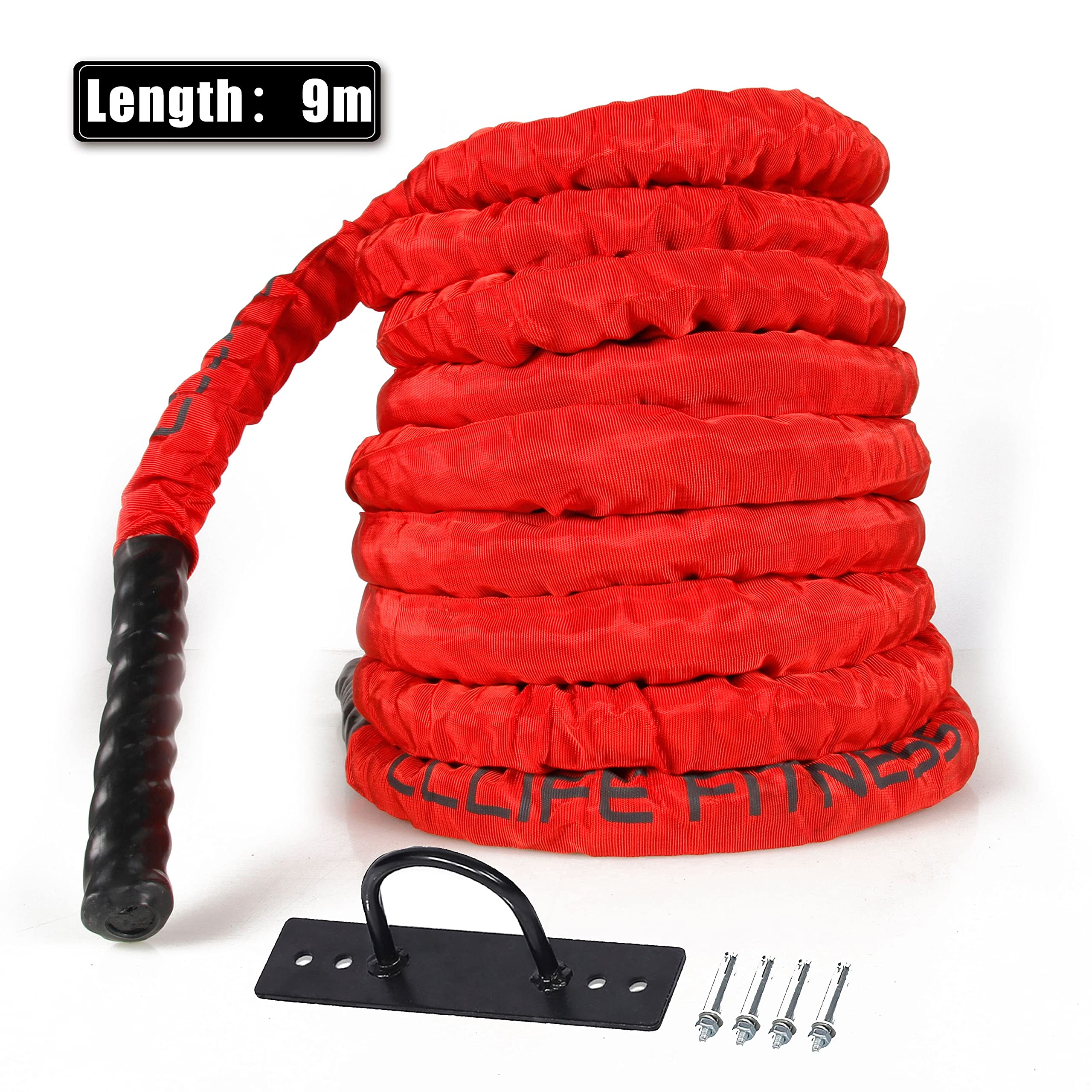 CCLIFE ZERRO Cuerda de Batalla Entrenamiento Poliéster Ultra Resistente Battle Rope Cuerda Batalla 9m Diámetro 38mm -Ancla Incluida-ZERRO