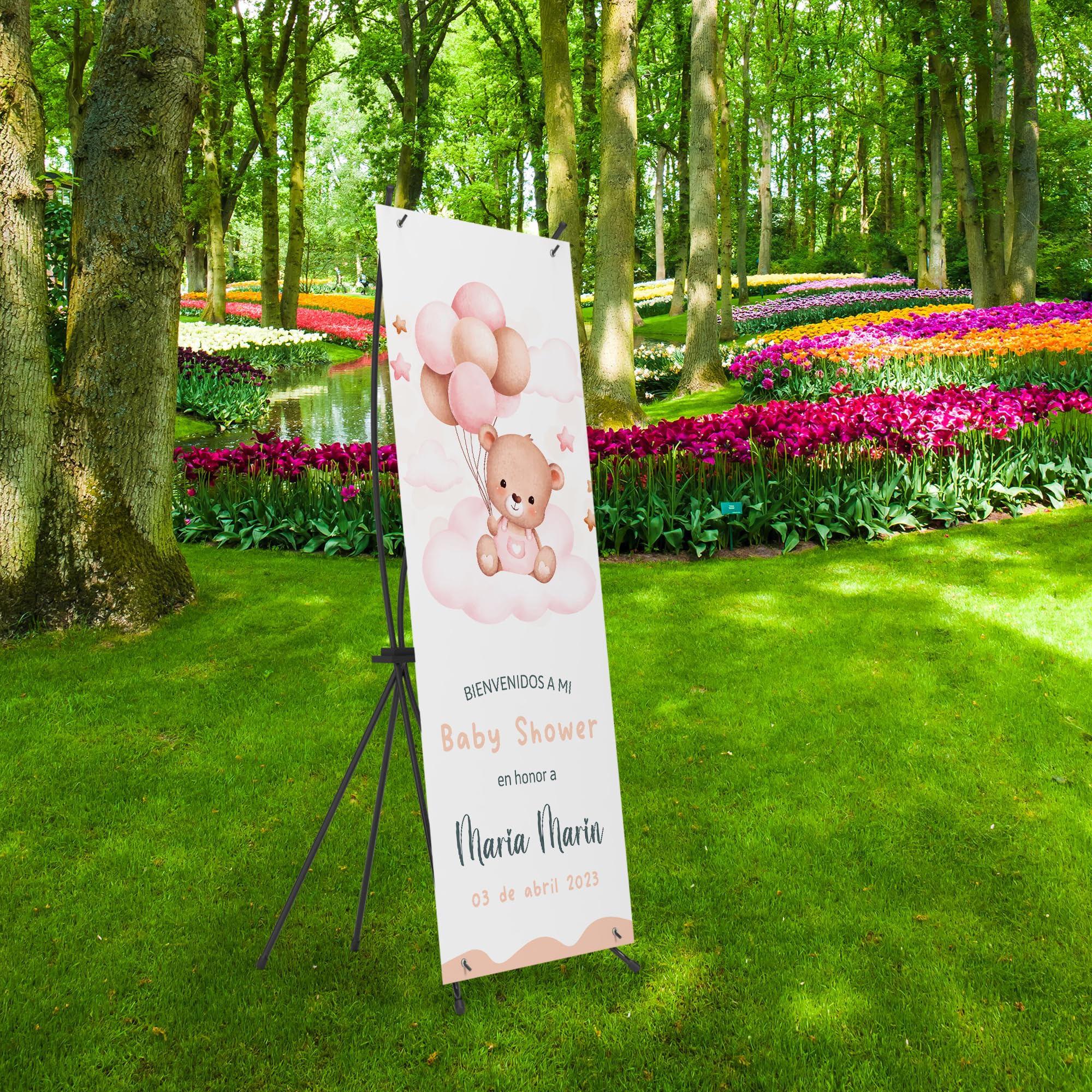 Decoración Baby Shower Niña y Niño | Photocall con Fecha y Nombre del Futuro Bebé Personalizables - Fiesta de Revelacion Sexo Bebe (Modelo 2)