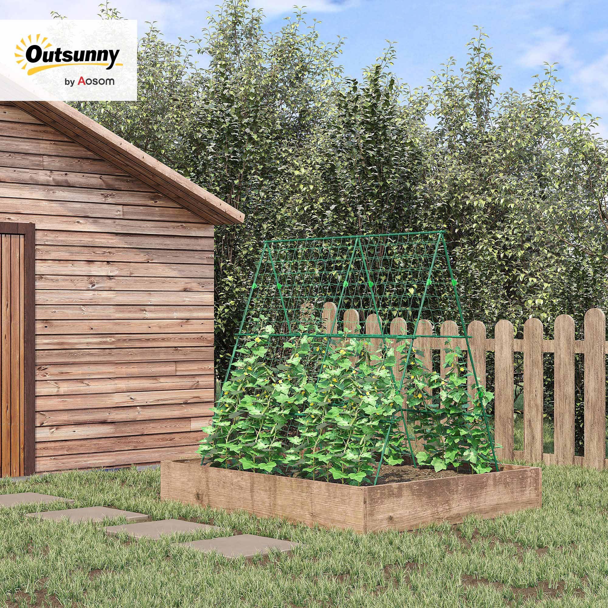 Outsunny Enrejado de Jardín Triángulo Soporte para Plantas Trepadoras con Marco de Acero para Frutas Verduras Flores Decoración Exterior Patio Terraza 180x100x180 cm Verde