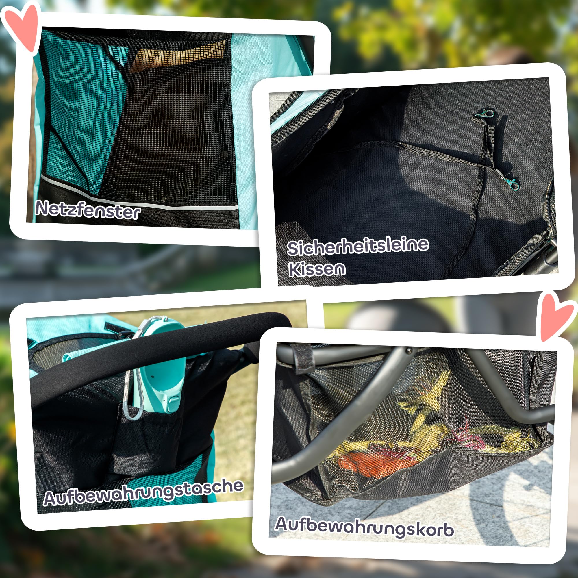PawHut Carrito para perros y gatos, plegable, para perros pequeños y gatos de hasta 10 kg, con 3 ruedas de goma grandes, cojín para ventanas de red, cesta de almacenamiento con correa de seguridad
