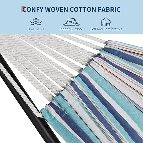 Miniatura 4 de GarveeLife Hamaca doble para 2 personas, hamaca de pie para interiores y exteriores con soporte de acero que ahorra espacio, bolsa de transporte,