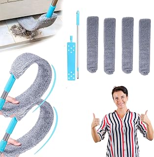 2026 Upgraded Retractable Gap Duster – 60" Aluminum Pole, Slim Microfiber Head with 3 Washable Cloths, Reusable Dusting Wand for Ceilings, Blinds, Furniture & Tight Spaces (2 Mob)