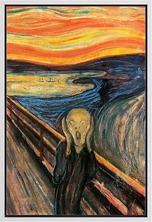 NWT Framed Canvas Print Wall Art Edvard Munch's The Scream Decorative Historic Oil Painting Baroque Traditional Scenic Colorful Grey Ultra for Living Room, Bedroom, Office - 24"x36" White