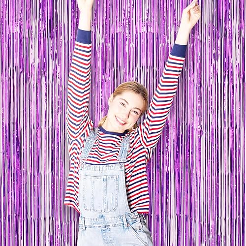 Miniatura 118 de Cortinas de fondo de flecos de papel de aluminio para fiestas, 3 piezas, 39.6 x 98.4 pulgadas, azul retro 48 Retro Azul,03 Rosa,04 Rosa