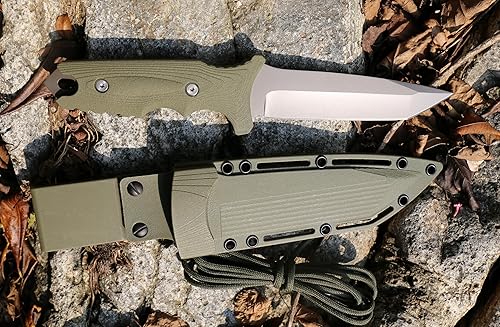 Miniatura 7 de WILDWITNESS - Cuchillo táctico de hoja fija de espiga completa, hecho de acero inoxidable 440C y mango antideslizante de fibra de vidrio de goma