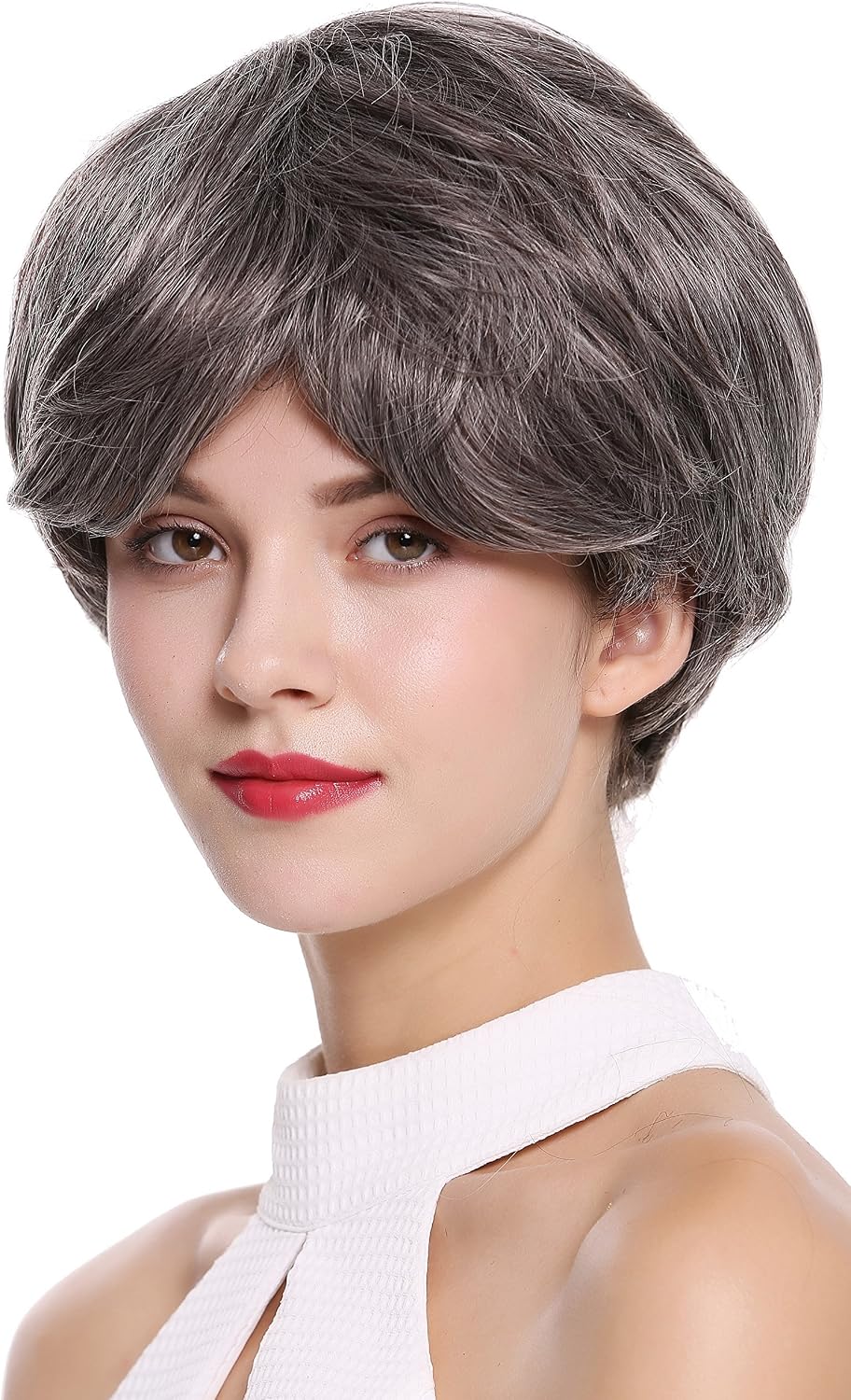 WIG ME UP - IRIS-44 Lady Quality Wig short voluminous straight smooth dark grey gray, Dark brown-gray mix (44), Length: approx. 25 cm