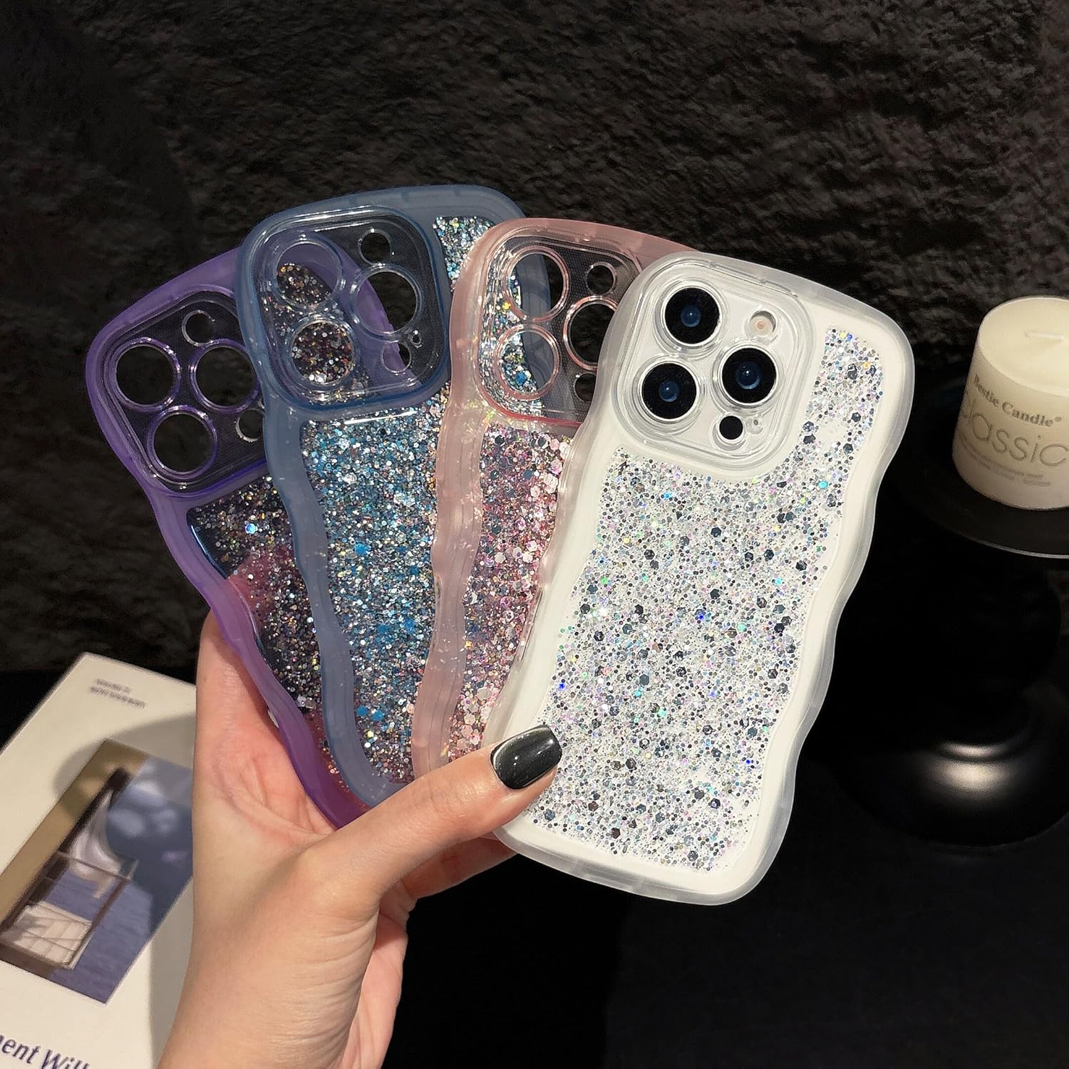 ZTOFERA for iPhone 14 Pro Max Case 6.7", Cute Curly Wavy Design with Glitter Sequins,Luxury Aesthetic Bling Sparkly Shockproof Protective Phone Case for iPhone 14 Pro Max-Glitter Purple - Image 7
