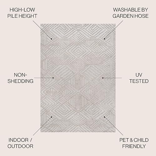 Miniatura 2 de JONATHAN Y SBH103B-5 - Alfombra de pelo alto y bajo Art Deco geométrica para interiores y exteriores, estilo bohemio, contemporáneo, fácil de