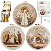 Myfelicity Embroidery kit,Handmade Nativity Scene Embroidery Hoop Art Set, Religious Christmas Theme, 3-Piece Collection with Angels and Manger Scene in Natural Earth Tones 60035-60037-60038
