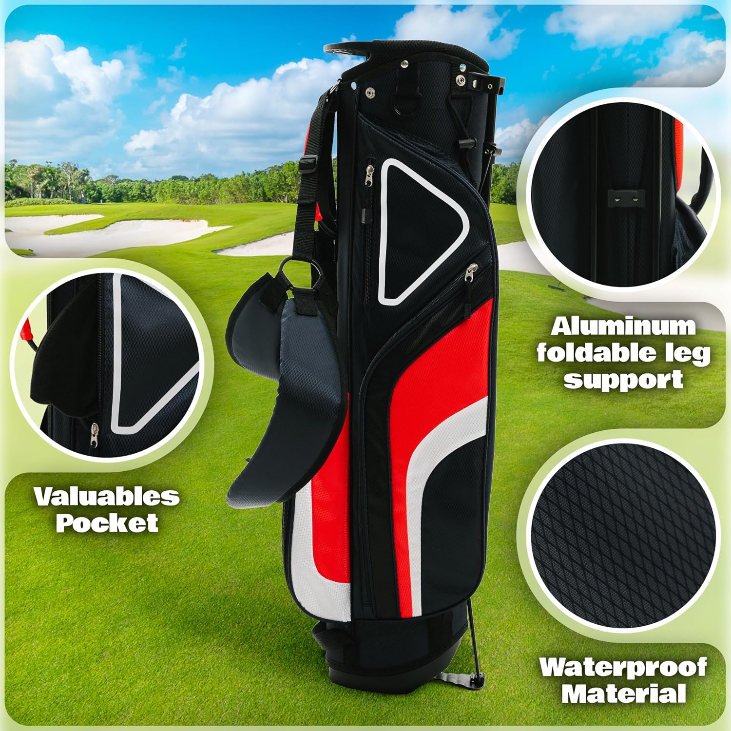 Ultra-Lite Golf Stand Bag - 3 Lbs, 4 Way Divider Portable Golf Club Carry Bag, Water-Repellent Golf Travel Case with Rain Hood, Golf Gifts for Men and Women