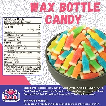 Wax Bottle Candy Bulk 1/2 Lb Fruity Wax Bottles with Juice Retro Nostalgic Candy Drinks Assorted Flavor Wax Candies Edible Wax Bottle Candies for Parties (Half Pound)