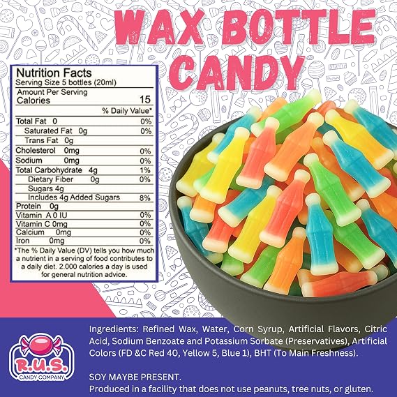 Wax Bottle Candy Bulk 1/2 Lb Fruity Wax Bottles with Juice Retro Nostalgic Candy Drinks Assorted Flavor Wax Candies Edible Wax Bottle Candies for Parties (Half Pound)