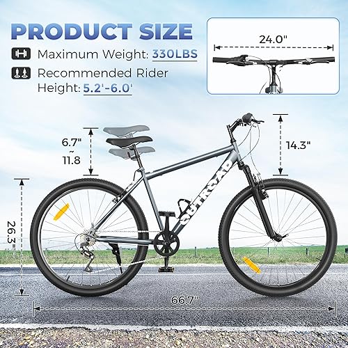 Vista 10 de 26 inch Mountain Bike with 7/21 Speeds Lightweight Cycling Bicycles, Dual Disc/V Brake,Metal Frame Bicycle for Men and Women, Adult Racing Bike