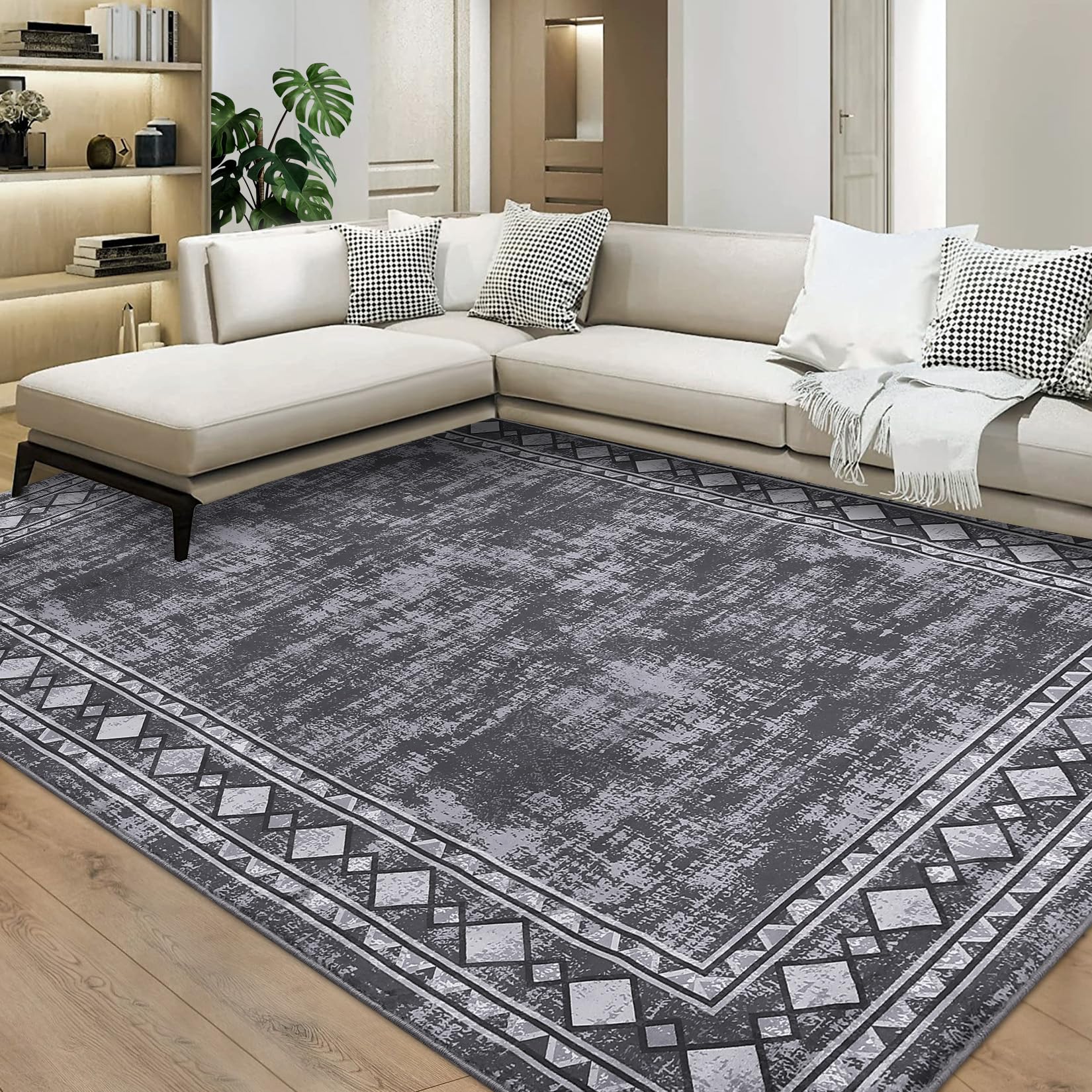 Photo 1 of ***SIMILAR ITEM***
CAROMIO 8x10 Area Rug, Modern Bordered, Stain Resistant, Non-Slip, Minimalist Border, Grey