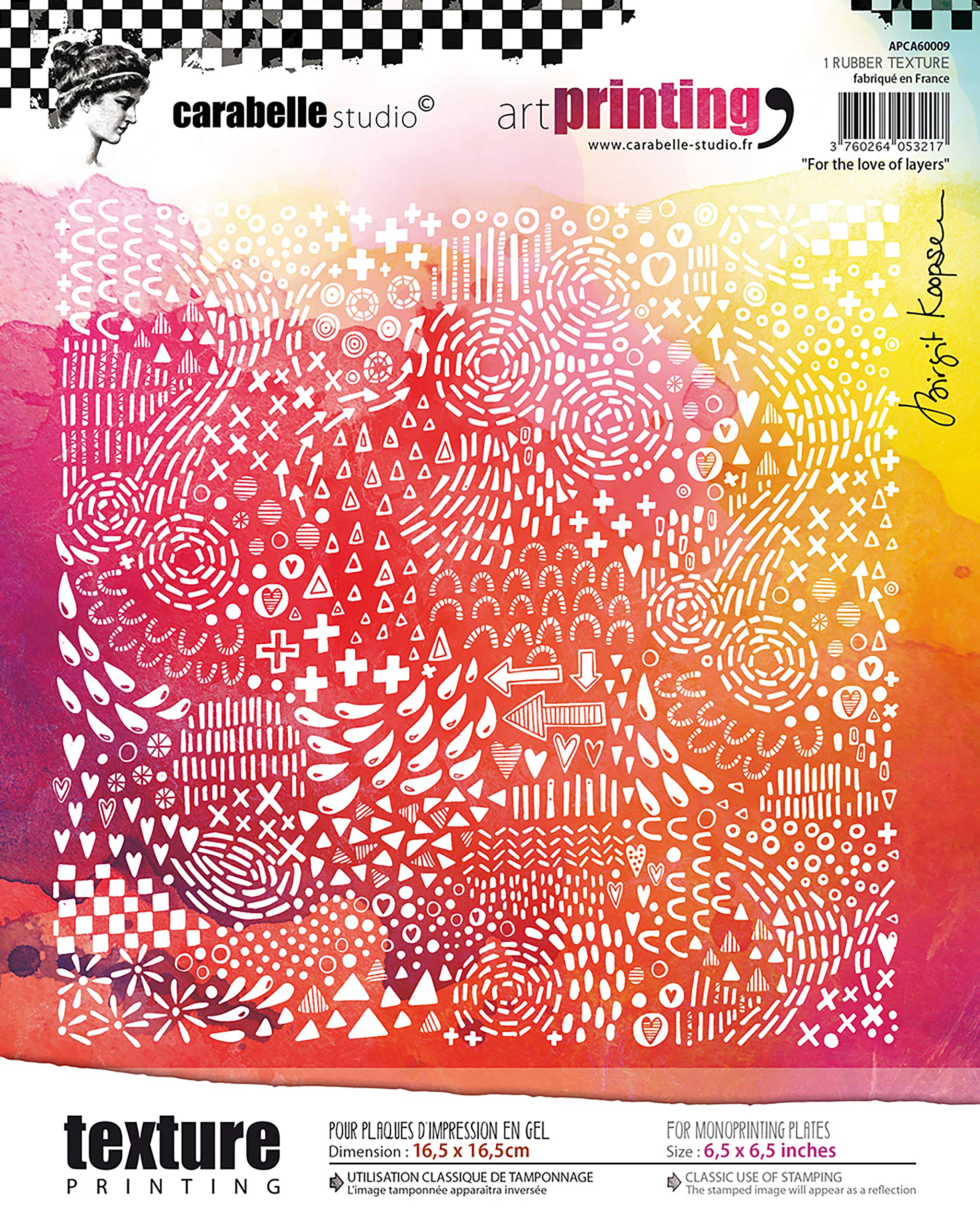 Carabelle StudiosArt Printing Rubber Texture Stamp, for The Love of Layers, Square for Gel Monoprint Plates, Multi-Colored, One Size