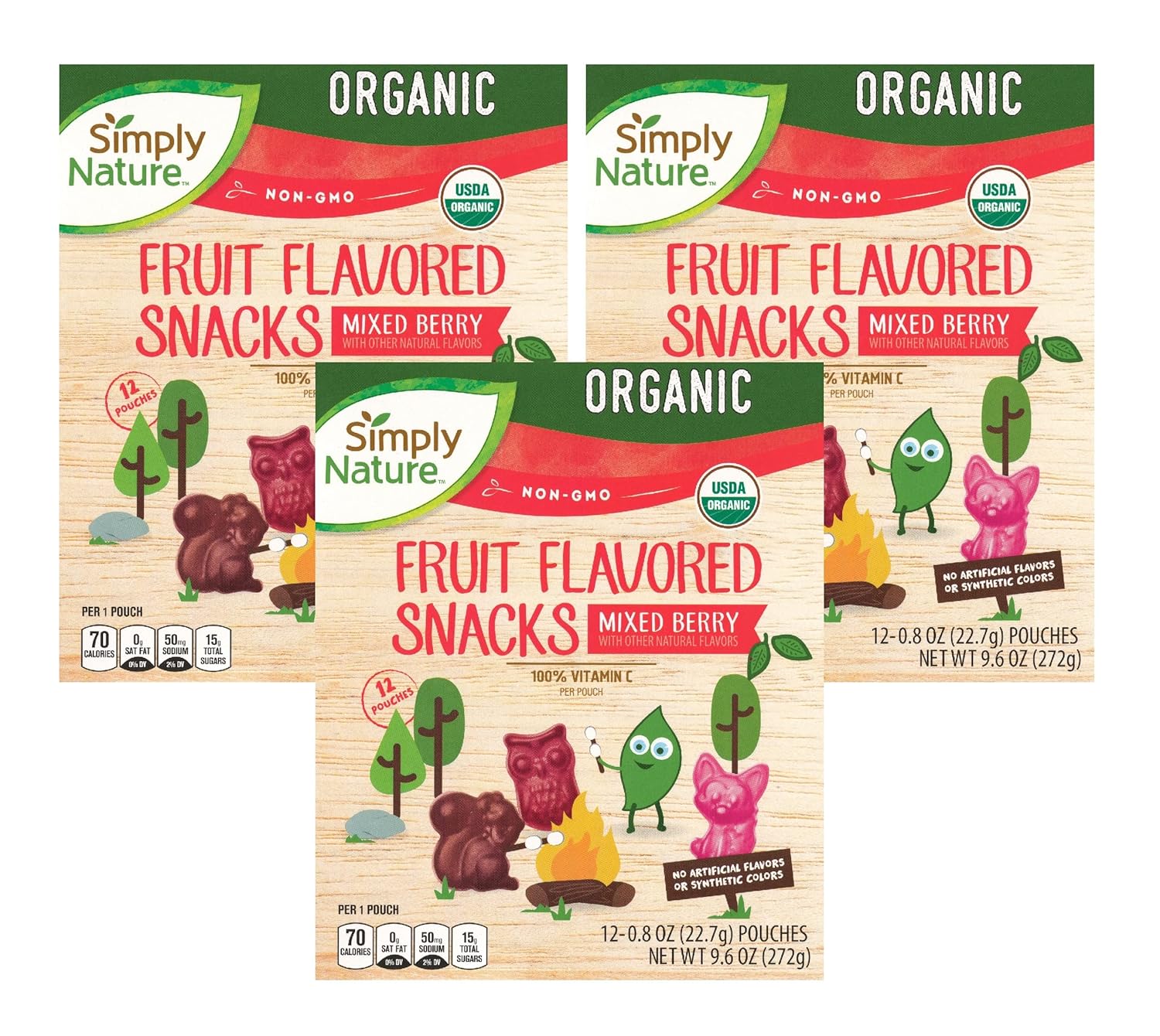 Simply Nature Organic Mixed Berry Fruit Snacks, 9.6 oz (Pack of 3)