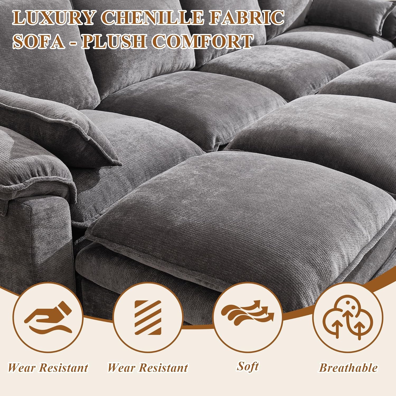 Modern Loveseat Sofa for Living Room, Comfy Chenille Deep Seat Cloud Loveseat Couch with Ottoman, Easy Assembly for Small Spaces, Bedroom, Apartment and Office, Light Gray