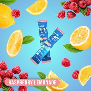 Nello Supercalm Drink Mix - Blue Coconut and Raspberry Lemonade KSM 66, Magnesium Glycinate & L-Theanine Supplement - Focus and Relaxation Support (2 x 20 Travel Packets)
