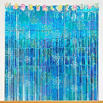 Caisehabu 2 Pack Ocean Theme Birthday Door Curtain Decorations, Under the Sea Party Supplies Foil Fringe Backdrop, Ocean Birthday Photo Booth Background for Beach Theme Party Decor