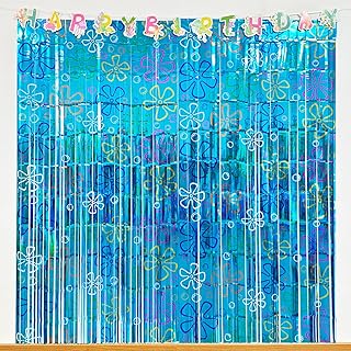 Caisehabu 2 Pack Ocean Theme Birthday Door Curtain Decorations, Under the Sea Party Supplies Foil Fringe Backdrop, Ocean Birthday Photo Booth Background for Beach Theme Party Decor