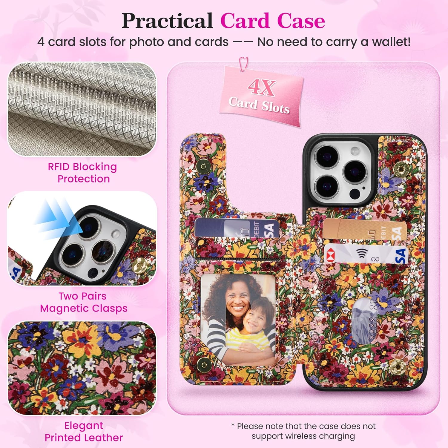 ZCDAYE Wallet Case for iPhone 14 Pro Max with Card Holder,Leather Phone Cases Magnetic Clasp Card Slots,Floral Pattern Women Flip Phone Cover for iPhone 14 Pro Max (6.7 inches),Colorful Flowers - Image 2