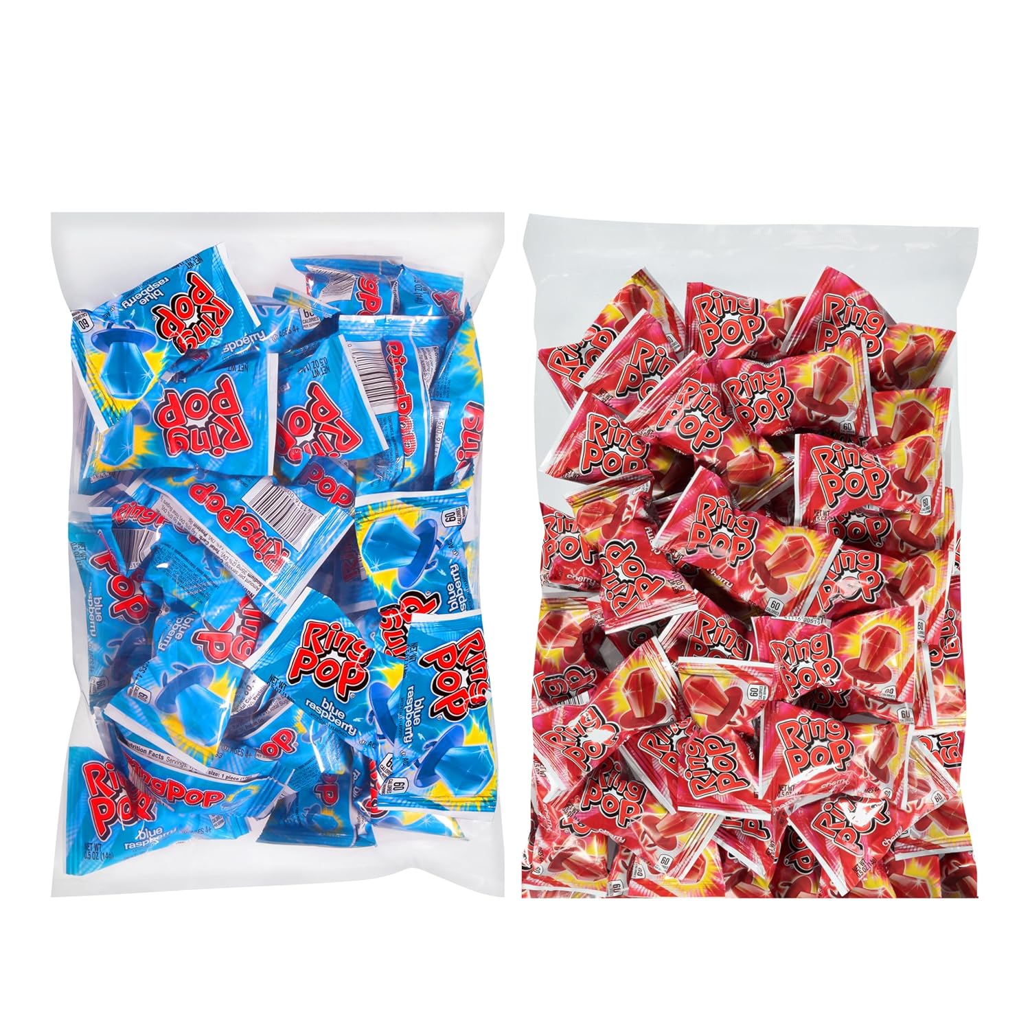 Ring Pop 4th of July Bundle - 30 Red Cherry Lollipops + 30 Blue Raspberry Lollipops - The Ultimate Red & Blue Bulk Candy Party Pack Bundle - 60 Total Individually Wrapped Patriotic Lollipops