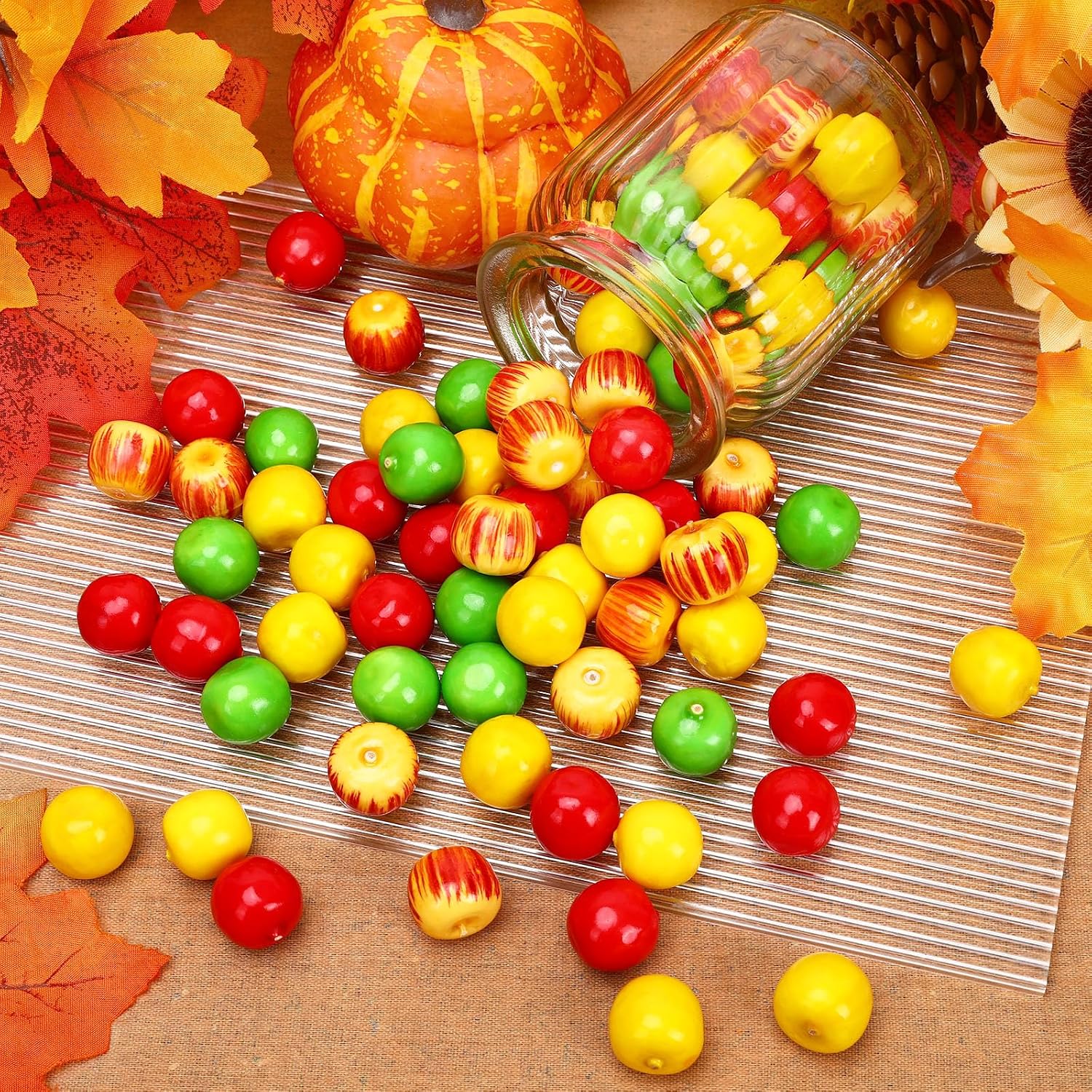 JUNEBRUSHS 120 Pcs Artificial Mini Foam Apples, Red Green Yellow Apples image 5