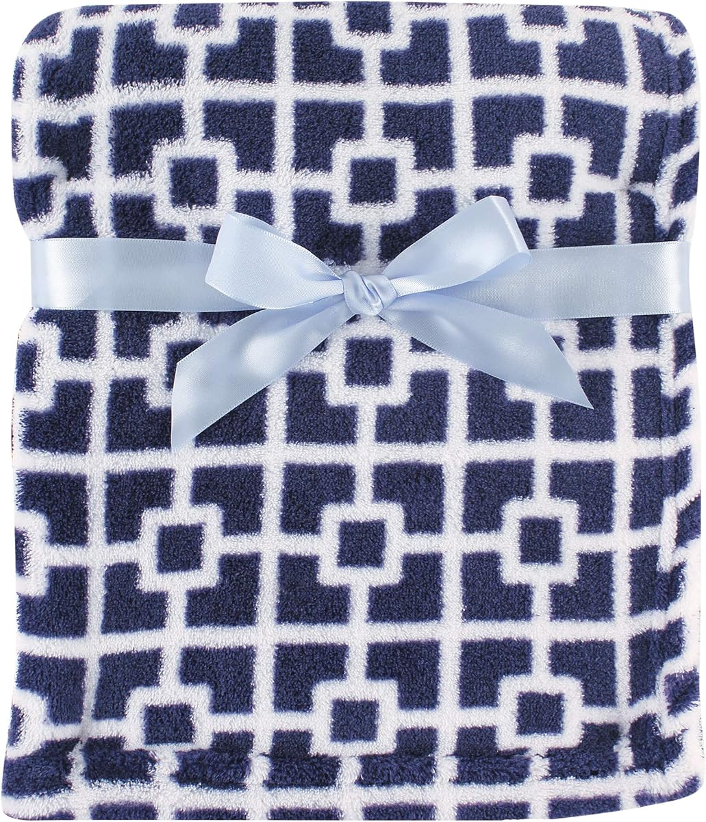 Luvable Friends Unisex Baby Coral Fleece Blanket, Navy Trellis, One Size