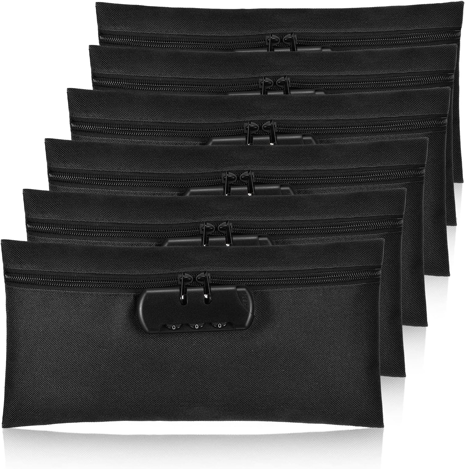 LEIFIDE 6 Pcs Money Bag with Lock and Zipper 11 x 5.5 Inches Lockable Storage Bag Cash Accessories Pouch for Storing Coins Checks Documents(Black)