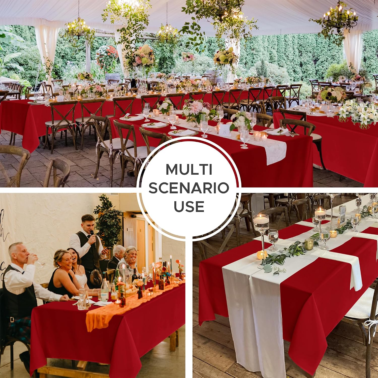 Fitable 8 Pack Rectangle Tablecloths: Stain Resistant Wrinkle Free Table Clothes, Washable Reusable Polyester Table Covers for Wedding Party Birthday Banquet Reception(Red, 60x102 Inch) thumbnail