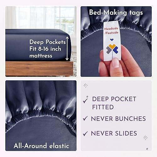 Miniatura 5 de California Design Den - Juego de sábanas, 4 piezas tamaño Queen, 1,000hilos, 100% satén algodón suave y grueso, incluye sábana encimera y bajera